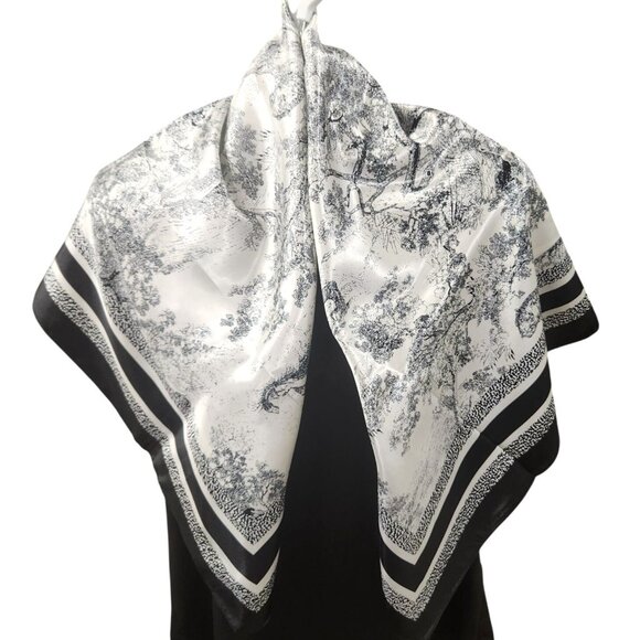 Black & White Affrican Animal Print Scarf 35x35 inch Satin Finish Square Design - Picture 8 of 13